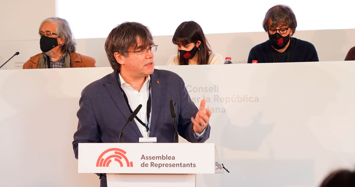 Carles Puigdemont, expresidente catalán fugado, en un acto del Consejo de la República / EP