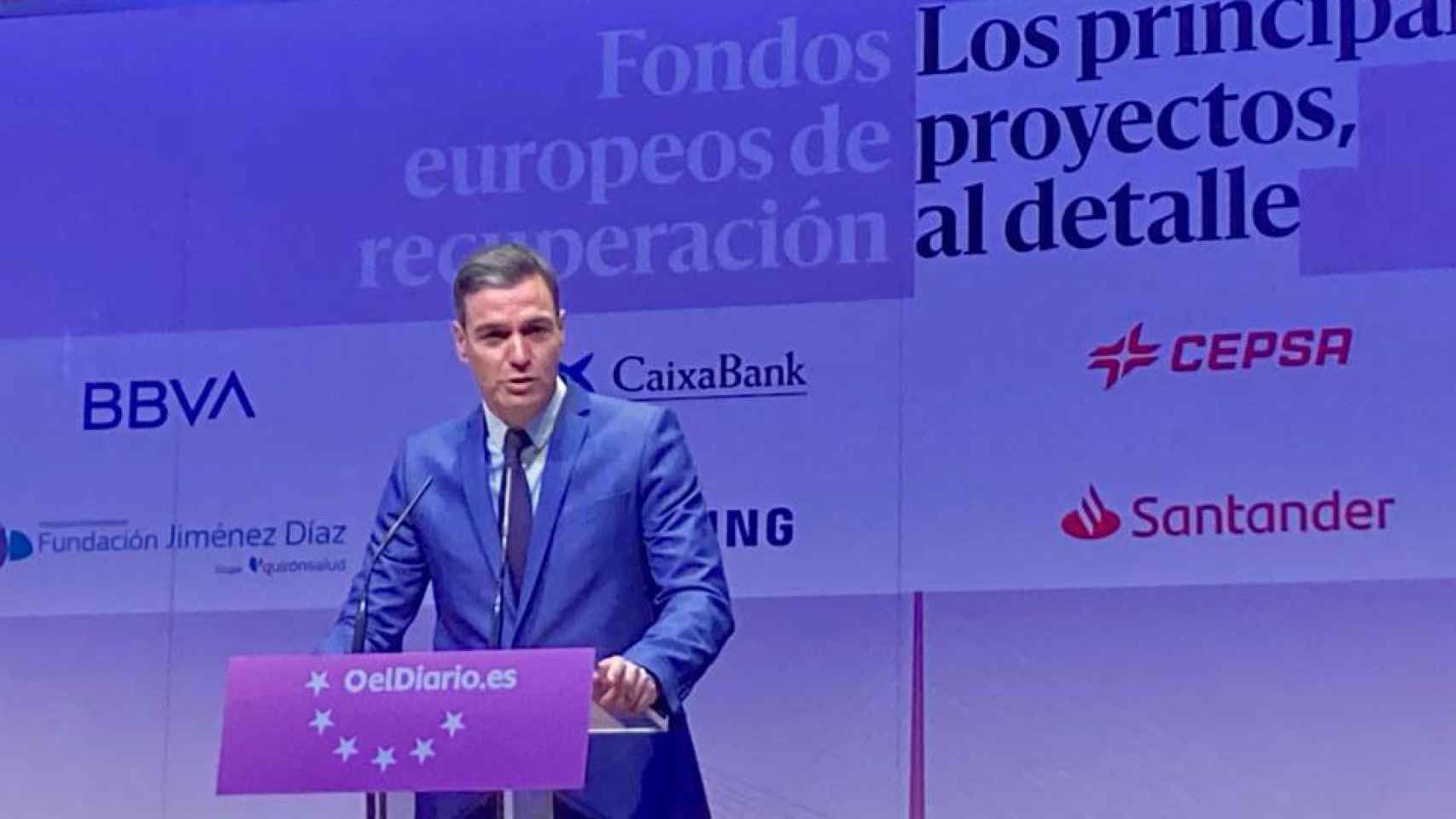 El presidente del Gobierno, Pedro Sánchez, durante las jornadas sobre los fondos europeos de recuperación organizadas por ‘elDiario.es' / SERVIMEDIA