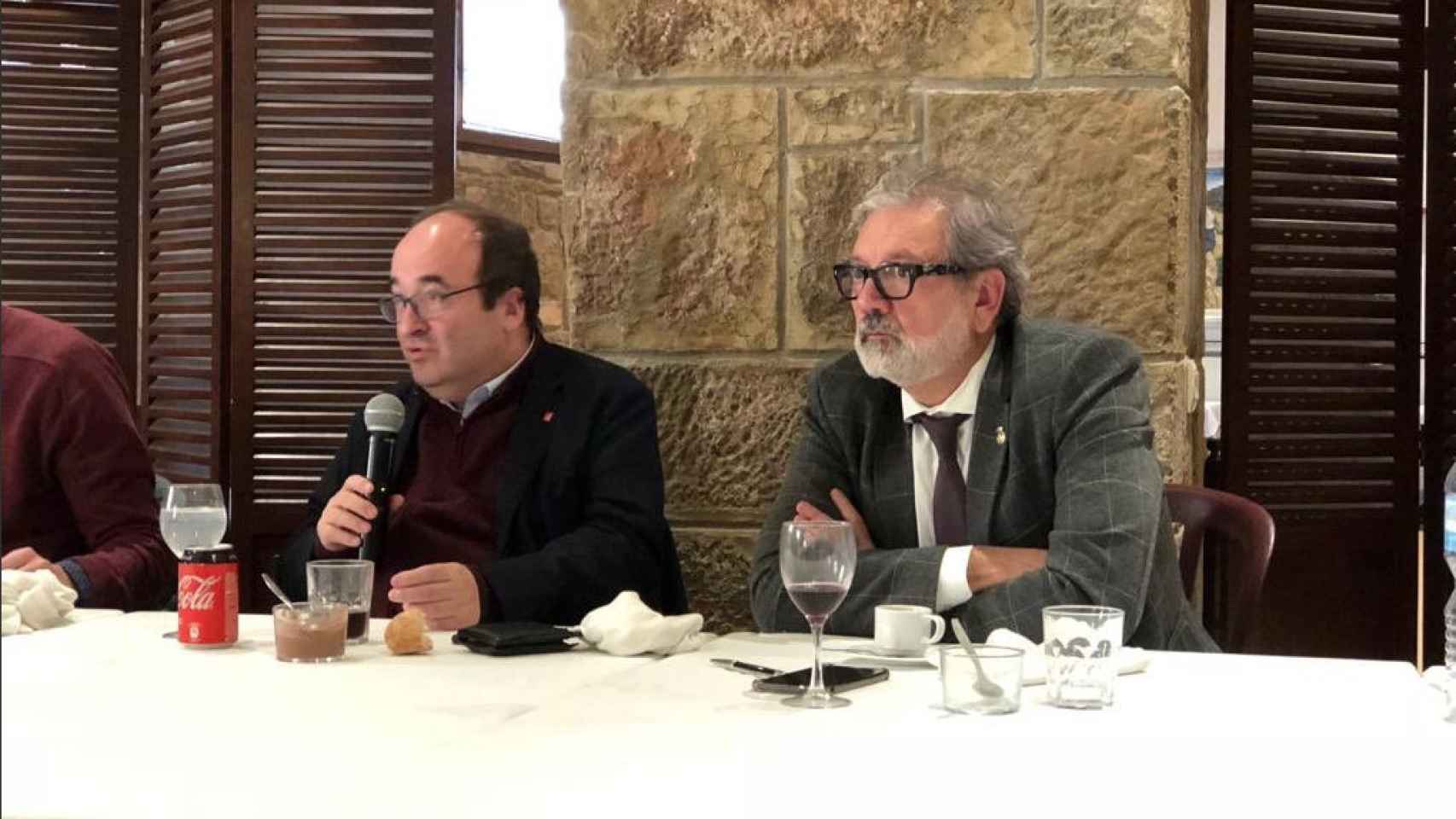 El alcalde de Lleida, Félix Larrosa, junto al líder del PSC Miquel Iceta