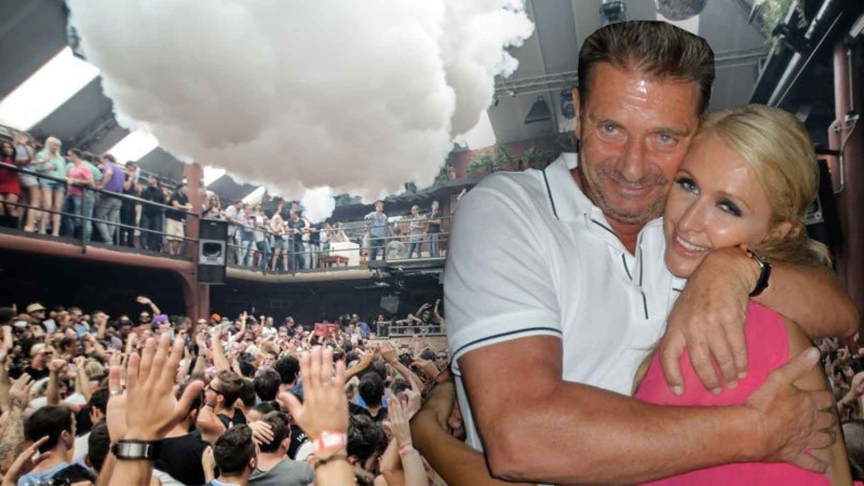 Martín Ferrer, dueño de la discoteca Amnesia de Ibiza, abrazado a la vip Paris Hilton / CG