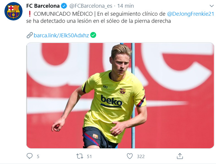 Comunicado del Barça sobre la lesión de Frenkie de Jong / FC Barcelona