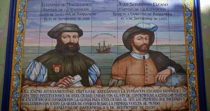Azulejo en honor de Magallanes y Elcano en Sanlúcar de Barrameda (Cádiz)