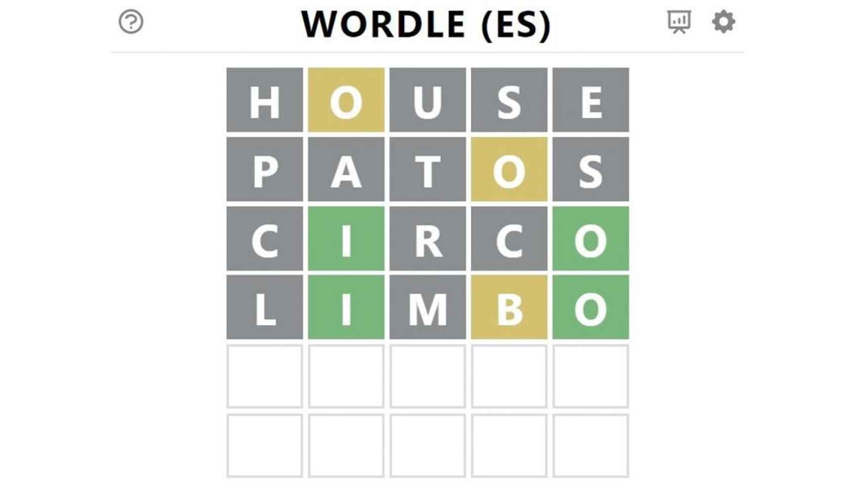 Una partida de Wordle en español