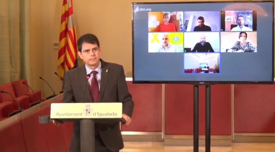 El alcalde de Igualada, Marc Castells (JxCat), en una rueda de prensa telemática / CG