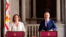 La alcaldesa de Barcelona, Ada Colau, en la presentación del pacto de Gobierno con el socialista Jaume Collboni / EFE