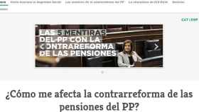 Captura de la web de ICV-EUiA que critica la reforma de las pensiones del Gobierno