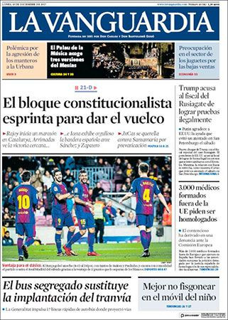 Portada de 'La Vanguardia' del 18 de diciembre de 2017