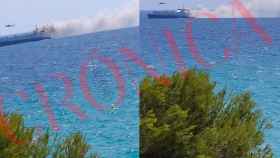 Imagen del barco en llamas ante la costa de Tarragona / CG
