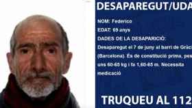 Federico, el hombre de 69 años desaparecido en el barrio de Gràcia (Barcelona) / MOSSOS