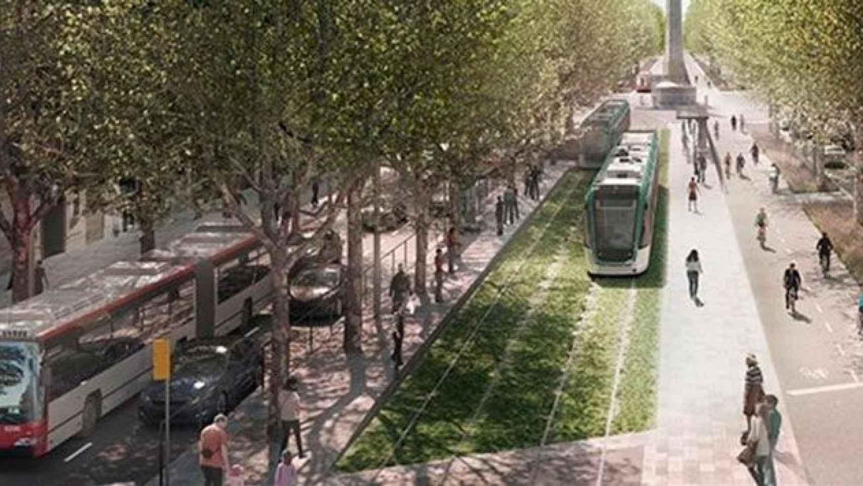 Simulación del tranvía a su paso por la superficie de la avenida Diagonal de Barcelona / ATM