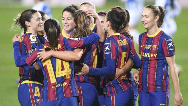 Las jugadoras del Barça, celebrando un gol en la Champions League/ FCB