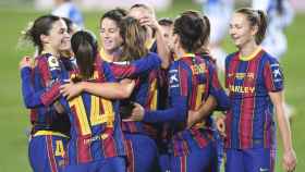 Las jugadoras del Barça, celebrando un gol en la Champions League/ FCB