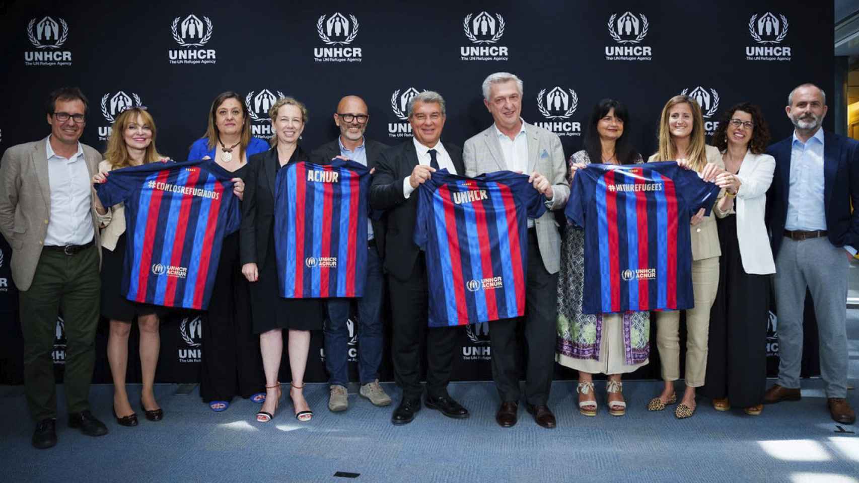 El FC Barcelona, con su presidente Laporta a la cabeza, oficializa el acuerdo con ACNUR en Ginebra / FCB