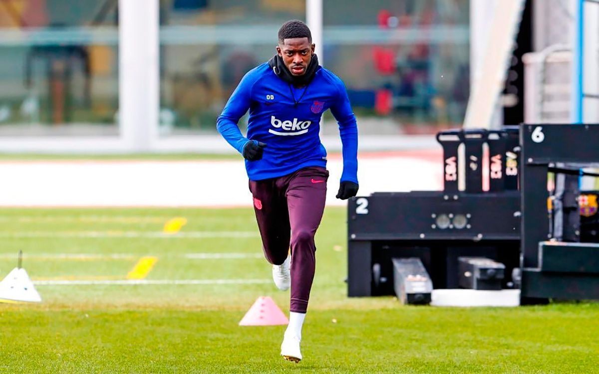 Ousmane Dembelé, en un entrenamiento del Barça en solitario / FC Barcelona