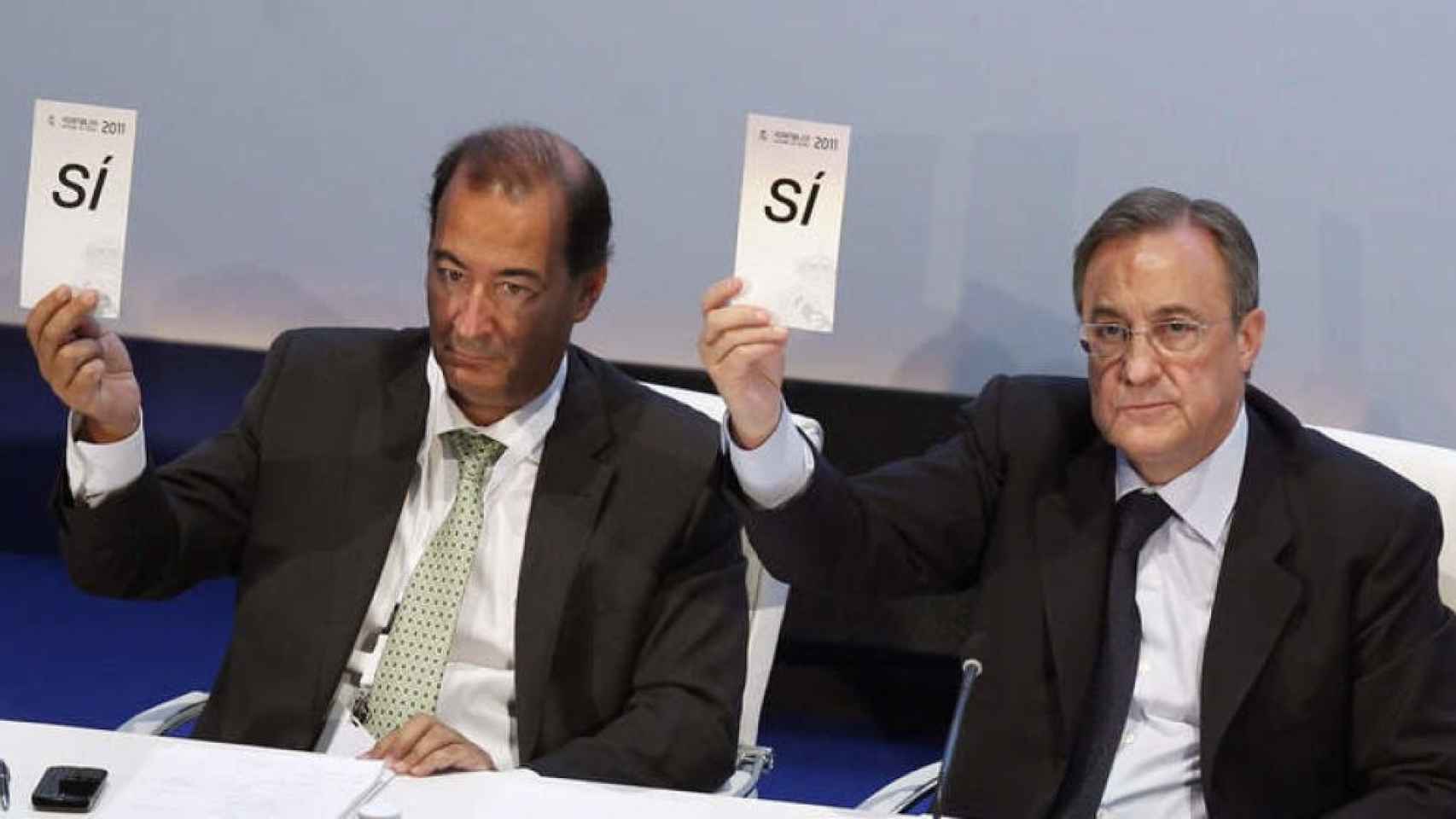 Fernández de Blas, vicepresidente del Real Madrid, y Florentino Pérez, dos de los protagonistas del escándalo de los audios/ EFE