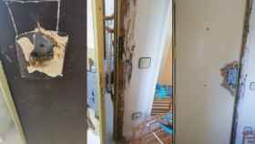 Los okupas destrozan la puerta de acceso al piso de La Barceloneta