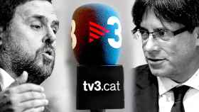 Oriol Junqueras y Carles Puigdemont separados por un micrófono de TV3 / FOTOMONTAJE DE CG