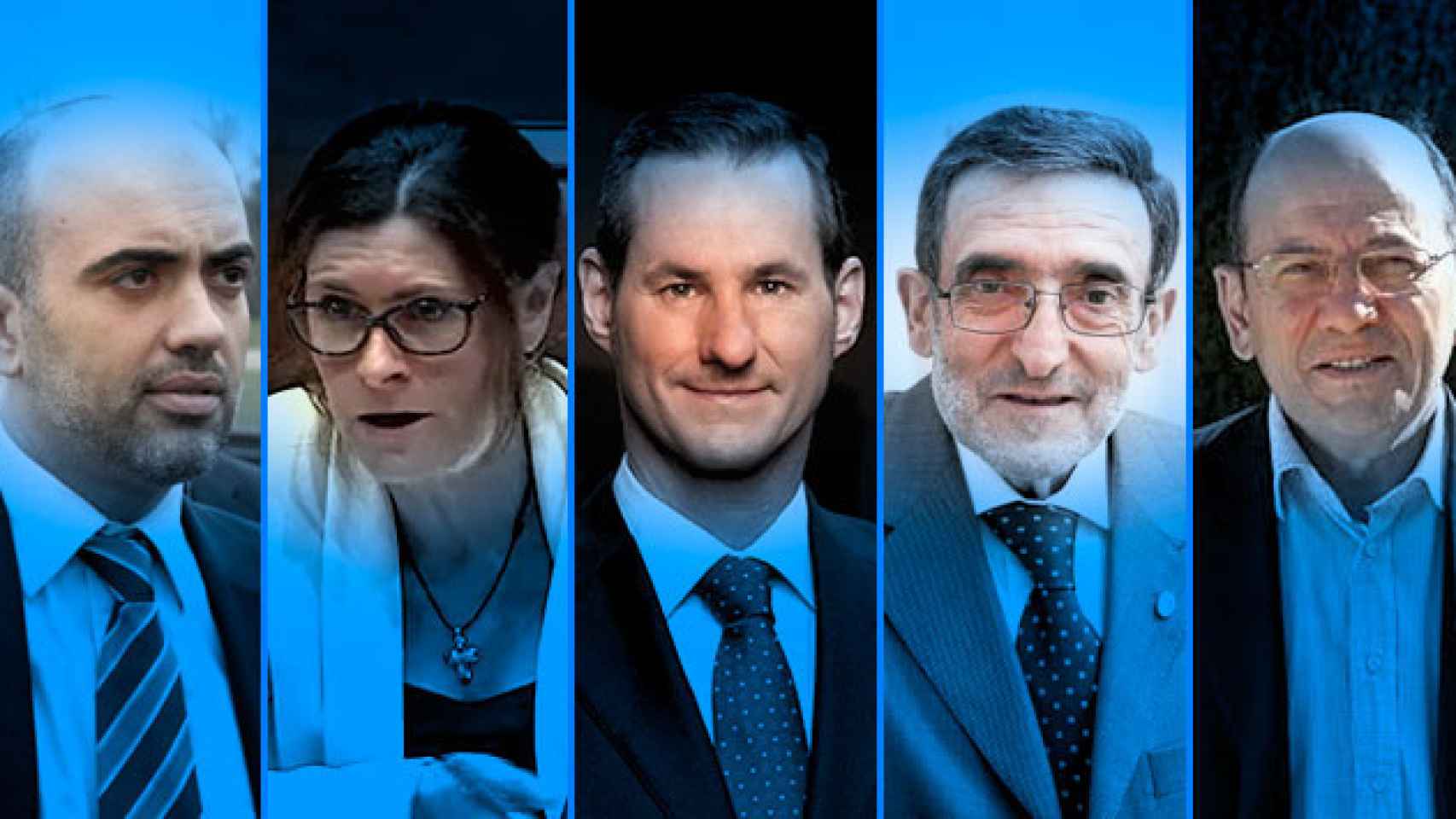 Daniel Sirera, Emma Balseiro, Carles Jaume, Armand Querol y Francesc Vendrell, de izquierda a derecha, supervivientes del PP en las instituciones catalanas. / CG