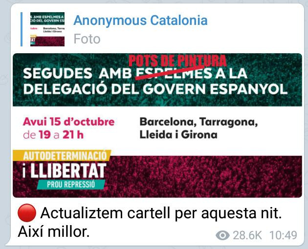 Modificación del cartel difundida por Anonymous Catalonia