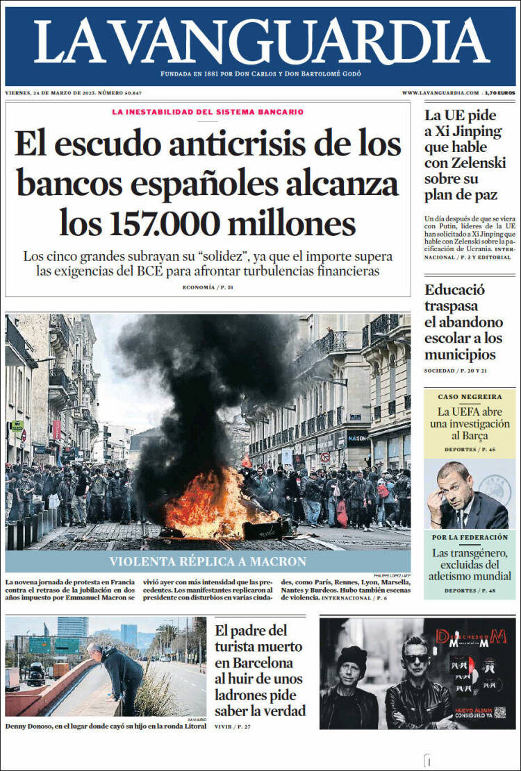 La portada de 'La Vanguardia'' del 24 de marzo / KIOSKO.NET