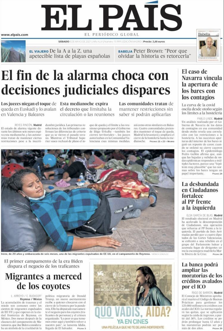Portada de 'El País' del 8 de mayo de 2021 / EL PAÍS
