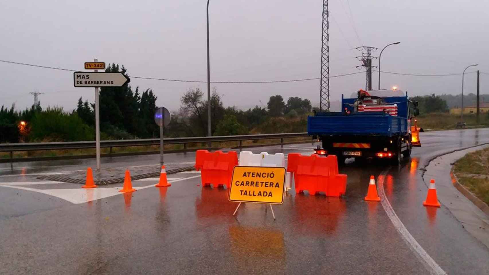 Una de las carreteras cortadas por las lluvias e inundaciones en el sur de Cataluña / DIPUTACIÓN DE TARRAGONA