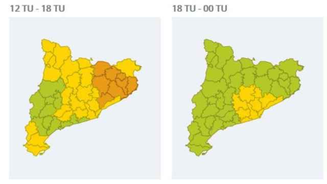 Mapas de las comarcas que podrán verse afectadas por las lluvias este viernes / PROTECCIÓ CIVIL