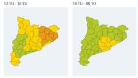 Mapas de las comarcas que podrán verse afectadas por las lluvias este viernes / PROTECCIÓ CIVIL