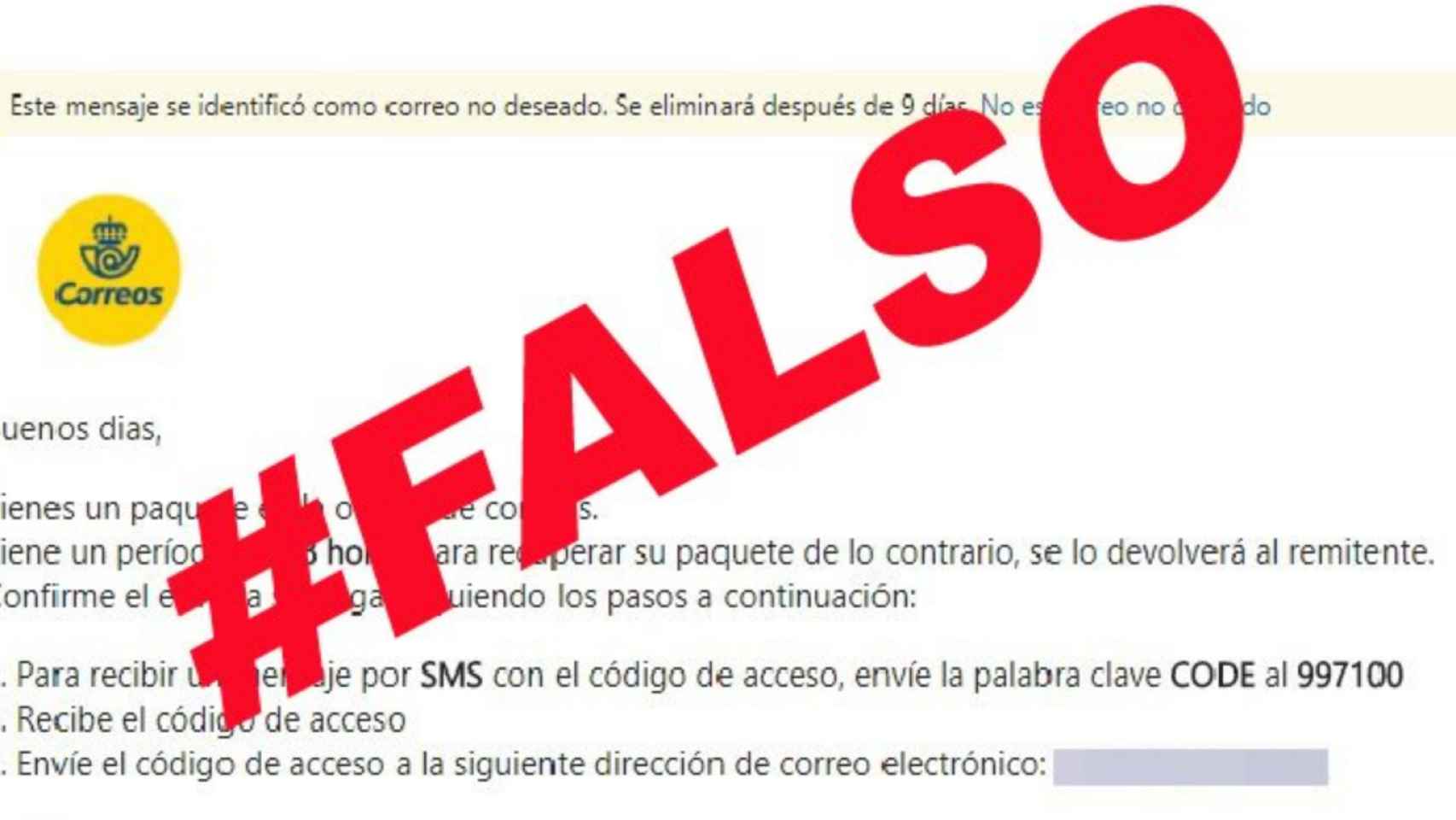 Correo electrónico de la nueva estafa del falso paquete de Correos / POLICÍA NACIONAL