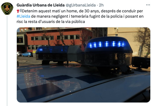 Tweet de la Guàrdia Urbana de Lleida
