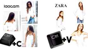 Tres de los productos de Laagam (i) y las referencias de Zara que se parecen en diseño / FOTOMONTAJE DE CG