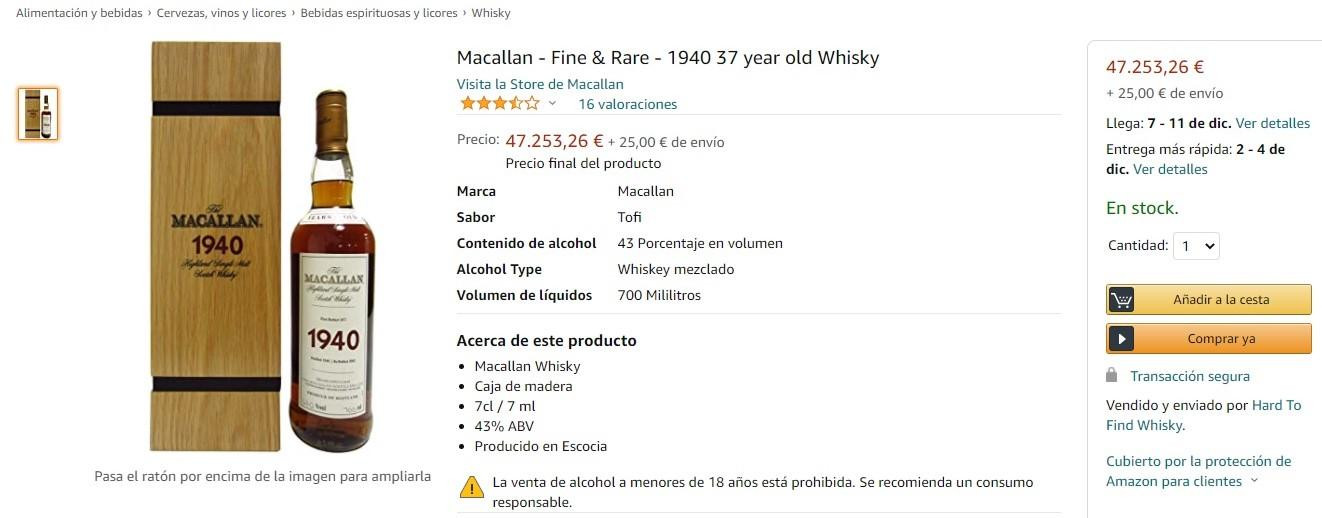 La ficha del whisky en la web de Amazon / AMAZON