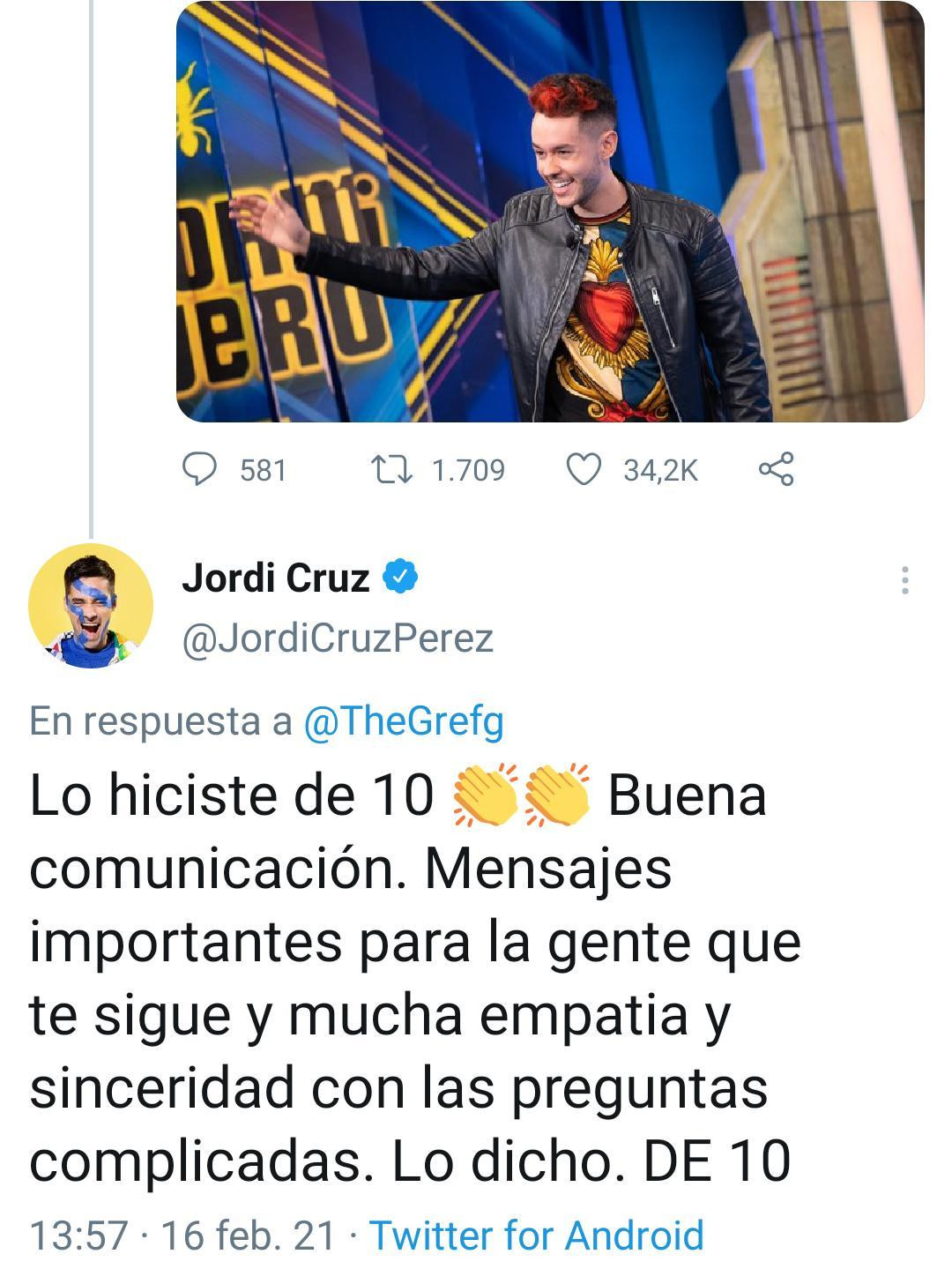 Jordi Cruz comenta las palabras de The Grefg