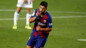 Luis Suárez celebrando su gol ante el Espanyol /EFE