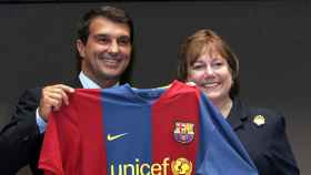 Joan Laporta en el primer acuerdo con Unicef / EFE
