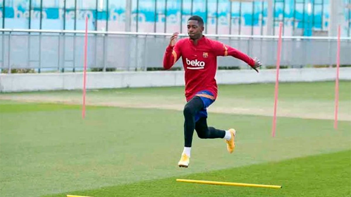 Dembelé en un entrenamiento del Barça / EFE
