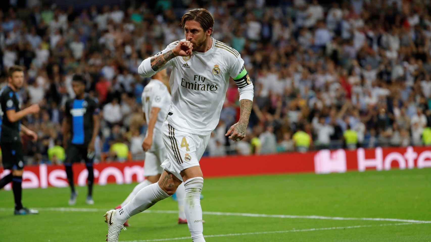 Una foto de Sergio Ramos celebrando su gol ante el Brujas / EFE