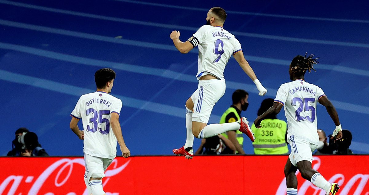 Benzema celebrando su gol en el Madrid-Mallorca / EFE