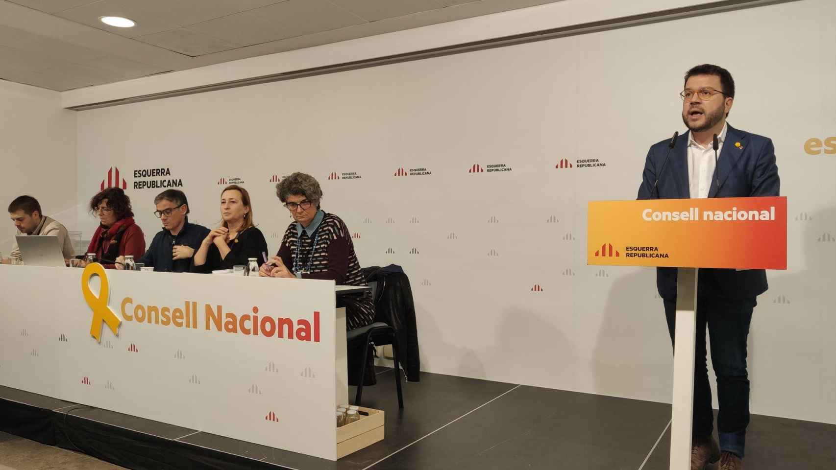 El coordinador nacional de ERC, Pere Aragonès, ante el consell nacional del partido / ERC