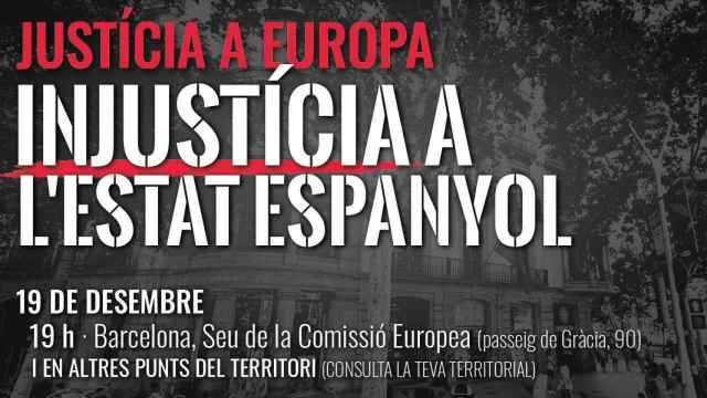 Cartel de la manifestación independentista ante la sede de la Comisión Europea