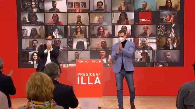 Salvador Illa (i) y Pedro Sánchez (d) en el arranque de campaña del PSC