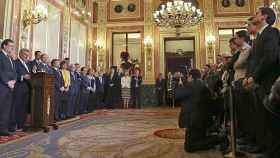 El presidente del Congreso, Jesús Posada, interviene en la recepción del Congreso por el 37º aniversario de la Constitución, en presencia de los principales líderes políticos