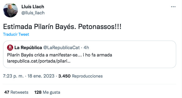 Lluís Llach apoya en su cuenta de Twitter el mensaje de la dibujante Pilarín Bayés