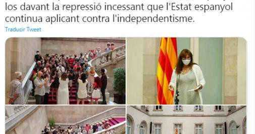 Laura Borràs, apoyando a los encausados por cortar la autopista y criticando a España en su perfil institucional como presidenta del Parlament en Twitter