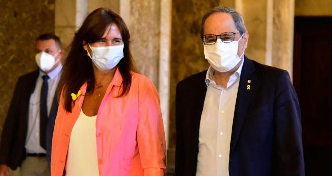 El presidente de la Generalitat de Cataluña, Quim Torra, y la portavoz del JxCat en el Congreso, Laura Borràs / EP