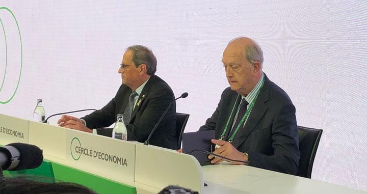 El presidente de la Generalitat, Quim Torra (i) y el presidente del Cercle d'Economia, Juan José Brugera / CG