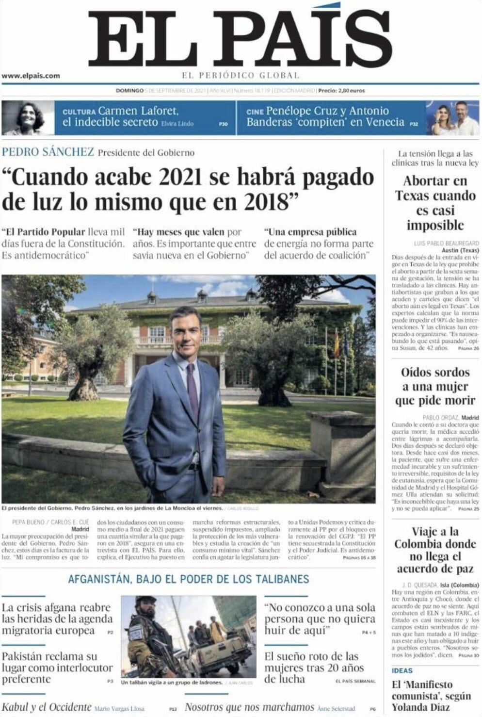 Portada de 'El País' del 5 de septiembre de 2021 / KIOSKO.NET