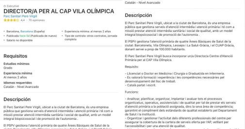 La oferta laboral para el CAP Vila Olímpica / CG