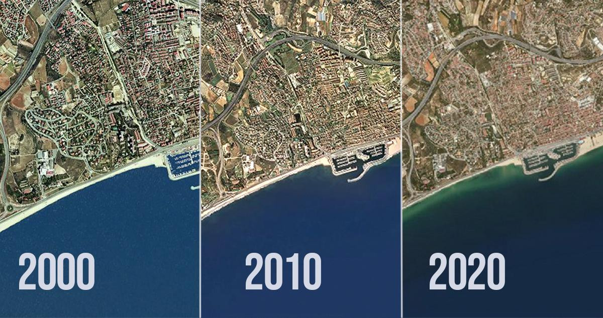Evolución de la costa del Masnou en los últimos 20 años / Fotomontaje de CG