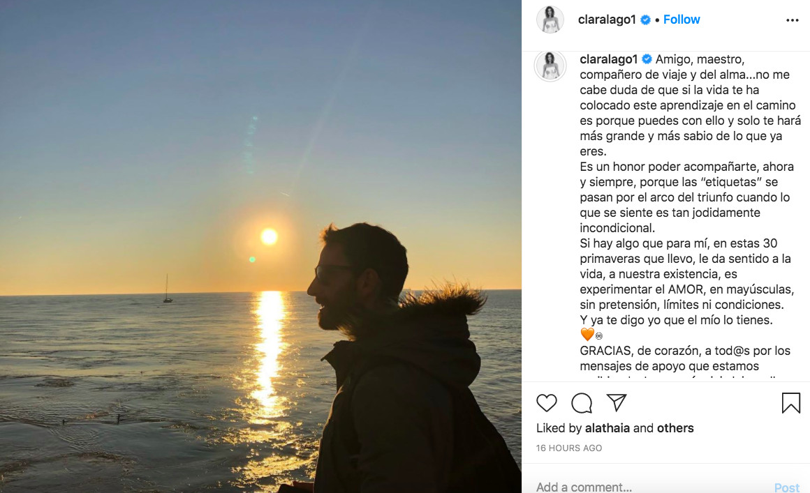 Clara Lago manda un mensaje de apoyo a Dani Rovira tras confesar que tiene cáncer / INSTAGRAM